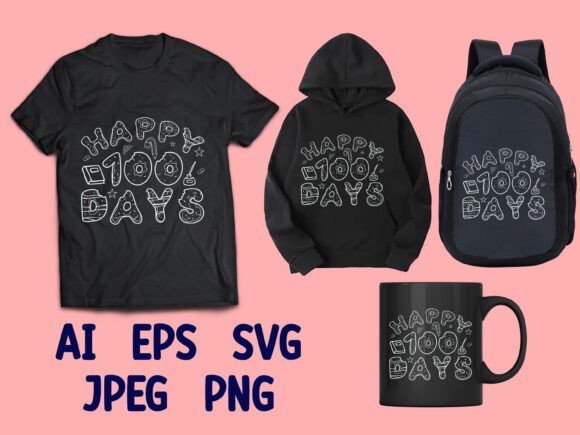 Happy 100 Days School Graphics for T-Shirt Designs