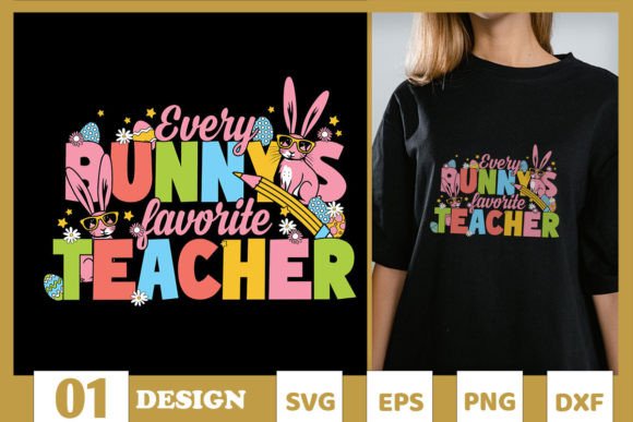 One Hoppy Teacher Bunny Ears SVG for Graphics and T-Shirt Designs