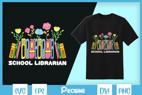 School Librarian Books Floral SVG Graphics for T-Shirt Designs